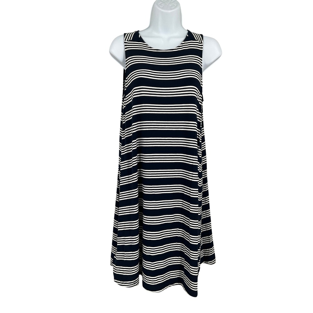 LOFT Striped Swing Dress Womens S Navy White Sleeveless Nautical Flowy Preppy
